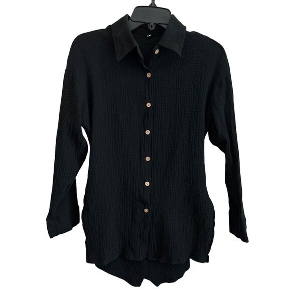 Black Button-Up Long Sleeve One Piece Romper Size Small - Picture 1 of 8